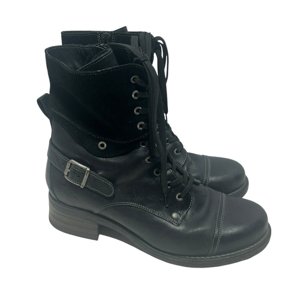Taos Womens CRAVE Black Leather Block Heeled Zip Lace Combat Boots 42/ 11-11.5
